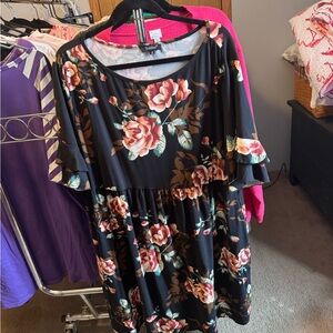 Black Dress with Pink Floral Design